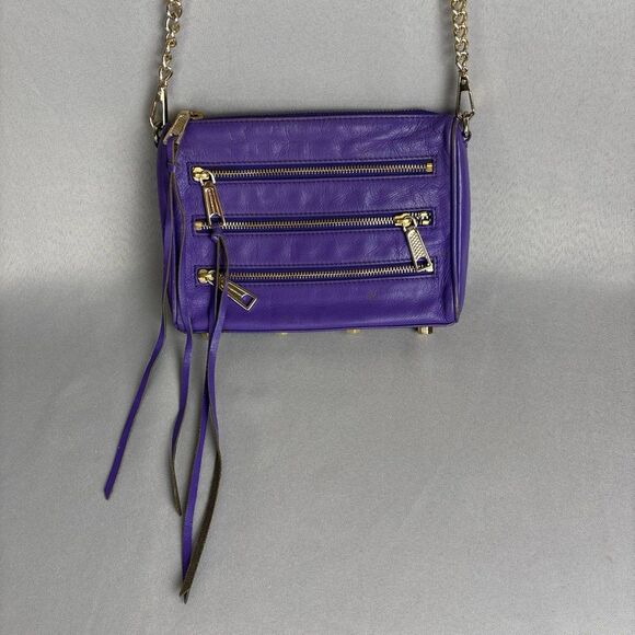 Rebecca Minkoff Purse Mini Five Zip Crossbody Bag or Clutch Purple Leather - Picture 2 of 12